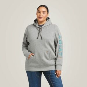 ARIAT Rebar Graphic Hoodie Large Gray Blue Drawstring Water Repellent embroidery